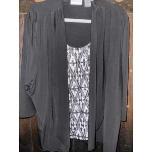 Alfred Dunner Women's XL Top, Two Piece Look ,Black & Gray Diamond 3/4 Sleeve